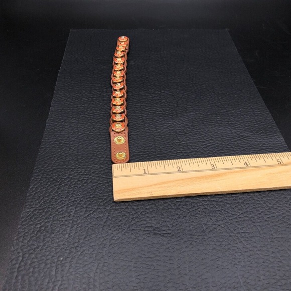 Henri Bendel Orange Rivet Wrap Bracelet Gold Tone Hobnails Soft Braided Leather - Picture 9 of 9